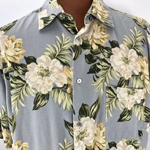Alfani Aloha Hawaiian XL Gray Magnolia Floral Palm Tropical  Yellow Green Shirt - £31.86 GBP