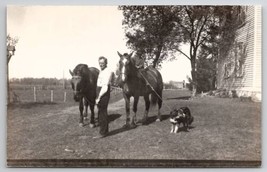 RPPC Man Showing Horse With Son And Dog L. Baer Wisconsin Photo Postcard T27 - £11.95 GBP