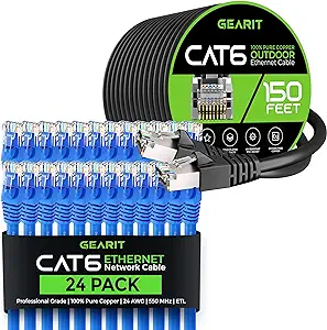 GearIT 24Pack 5ft Cat6 Ethernet Cable &amp; 150ft Cat6 Cable - $206.99