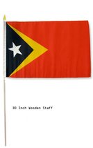 AES 12x18 12&quot;x18&quot; Wholesale Lot of 6 East Timor Leste Country Stick Flag 30&quot; Woo - £15.89 GBP