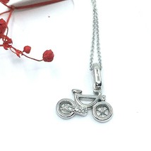 Boy&#39;s Pendant Solid 14κ White Gold Bicycle Cubic Zirconia - £78.75 GBP