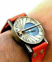 Compass Wrist Watch Brass Sundial Nautical Leather Steampunk x-mas gift - £26.56 GBP