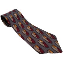 Vintage 90s Oscar de la Renta Gray Burgundy Orange Ovals 100% Silk Tie N... - $26.31
