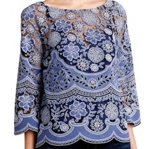 Blue Lace Sheer Blouse Size 10 - £27.61 GBP