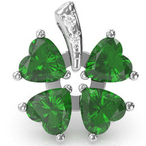 4 Leaf Clover Shamrock Lab-Created Emerald Diamond Pendant In 14k White Gold - £400.11 GBP