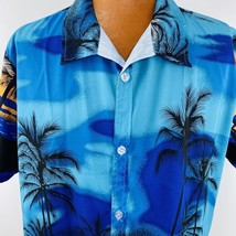 Aloha Hawaiian XL Shirt Blue Palm Trees Sunset Sail Boats Tropical Shirt - £32.12 GBP