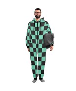 Checkered Black Green Anime Flannel Hooded Onesie Pajamas For Adults - $81.70 CAD+