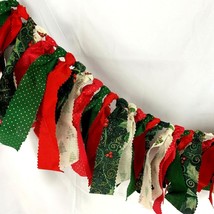 Holiday Rag Garland Bunting Home Decor Christmas Red Green Mantle 26&quot; - £13.28 GBP