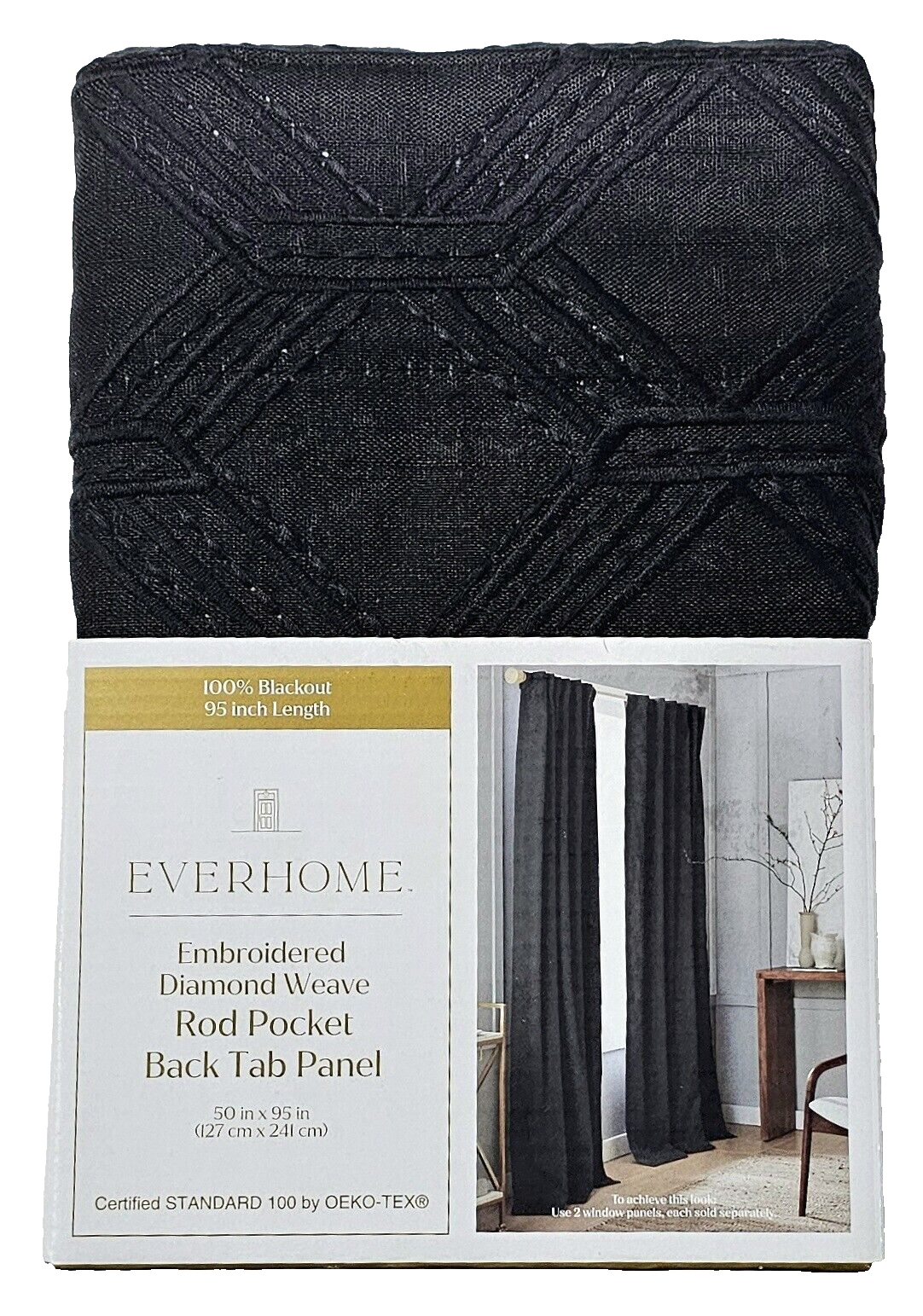 Primary image for Everhome Embroidered Diamond Weave Rod Pocket Back Tab Panel 50x95in Tuxedo