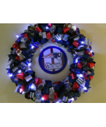 LED New England Patriots Custom Loopy Ribbon Wreath WITH LIGHTS - £53.00 GBP