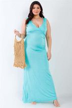 Plus V neck Sleeveless Loose Plain Long Maxi Casual Mint Dress - £27.97 GBP