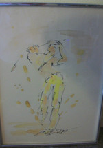 Vintage Abstract Expressionist Watercolor Painitng Of A Golfer, Signed &amp; Framed - $142.50