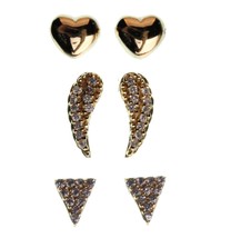 Dolce Vetra de Ley Pavé Triángulo Ala Ángel &amp; Puff Corazón Tuerca Pendientes Set - £10.50 GBP