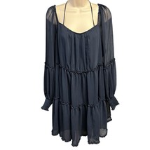 Cinq A Sept Dress Dark Midnight Navy Blue Zina Tiered Crepon Halter Cottagecore - £28.34 GBP