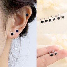 Women&#39;s Black Star Heart Circle Square Triangle Screw Back Stud Earrings Gift - £7.96 GBP