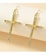 Gold 2.90&quot; Dangle Cross  Earrings, New #AB-377-R2 - $127.86 MXN