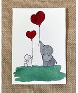 3.5 Inch x 5 Inch Signed Hobbyist Art Elephant And Bunny Holding Heart B... - £6.66 GBP