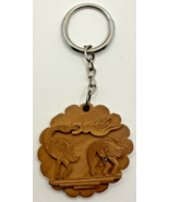 Vintage Wooden Carved Bird Scene Keychain B-10 - £11.85 GBP