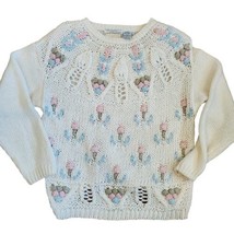 Vintage 80s Handknit White Pulliver Sweater Textured Pastel Sz M/L Cotta... - £30.54 GBP