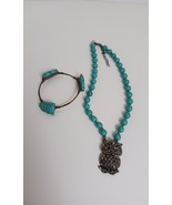 Turquoise Beaded Owl Necklace With Wire Wrapped Turquoise Owl Bracelet Set - $589.25 MXN