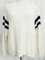 Forever 21 Sweater Rugby Stripe Sleeves Cotton Cream Off White Black siz... - $11.85