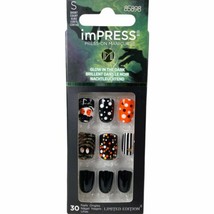 NEW Kiss Nails Impress Press On Manicure Short Gel Black Orange White Halloween - £13.53 GBP