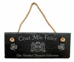 Garrett Irish Coat of Arms Slate Plaque Blessing - Céad Míle Fáilte - $27.44