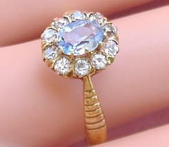 ANTIQUE VICTORIAN OVAL AQUAMARINE MINE DIAMOND 18K CLUSTER COCKTAIL RING... - $1,038.51