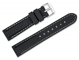 24mm Replacement Rubber Watch Band Strap Silicone Rubber Black w/White Stitching - £8.81 GBP