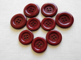 Set of 9 Sewing Craft Large Round Red Maroon Glossy Flat Buttons-Free Sh... - $5.50