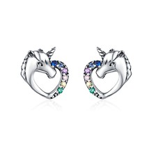 925 Sterling Silver Colorful Heart Stud Earrings Rainbow Unicorn Lightning Earri - £15.96 GBP