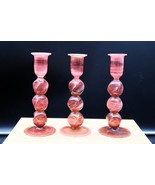 Vtg Hand Made Bohemian Glass Cranberry &amp; Swirl Candlesticks (3) Beautifu... - $1,102.51 MXN