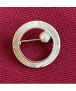 Vtg Gold Tone Faux Pearl Art Deco Halo Brooch Lapel Pin J266 - $16.28 CAD