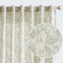 Vangao Green Floral Linen Curtains For Living Room 84 Inches Long Farmhouse - £41.14 GBP