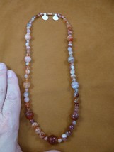 (v725-6) Orange white red Agate beaded gem gemstone bead 22.5&quot; long Necklace - £50.00 GBP