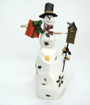 Figural Snowman Tealite Tea Light Candle Holder 10.5&quot; Holding Birdhouse ... - £7.39 GBP