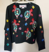 Michael Simon 1999 Dr Seuss Grinch Christmas Embroidered Sweater Black Size Med  - £92.24 GBP