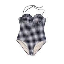GAP Womens Blue White Check Plaid Underwired One Piece Removable Halter ... - $34.99