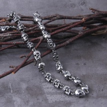Stainless Steel Punk Skull Chain Necklace Men Fashion Charm Viking Jewelry Gifts - £23.85 GBP+