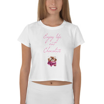 Enjoy Life And Eat Chocolate Cake White Design All-Over Print Crop Tee - £23.46 GBP