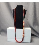 Vintage Rope Beaded Statement Necklace 36.5~39&quot; Long Burgundy Coral Pink... - £23.46 GBP
