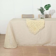 Beige - 90&quot;x156&quot; Tablecloth Rectangular Linen Cloth Slubby Textured - £46.05 GBP