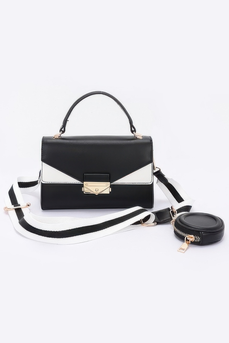 Faux Leather Two Tone Flap Bag (White) - $29.99