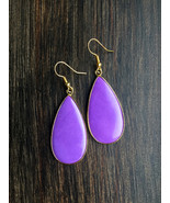 Genuine Purple Howlite Stone Gold-Plated Drop Earrings - £28.77 GBP