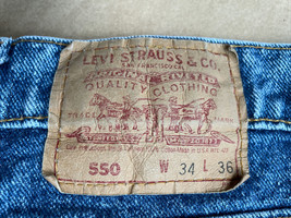 VINTAGE 90s Levis 550 JEANS Size: 34 x 36 Made In USA 100% Cotton Tapered Leg - £159.45 GBP