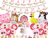 Pink Farm Animals Birthday Decorations Girl Farmhouse Barnyard Themed Co... - £26.38 GBP