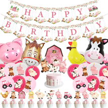 Pink Farm Animals Birthday Decorations Girl Farmhouse Barnyard Themed Co... - £26.36 GBP
