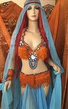 Vintage 1960&#39;s Orange Beaded Bellydance Costume Made in Istanbul - £243.66 GBP