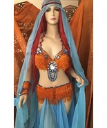 Vintage 1960&#39;s Orange Beaded Bellydance Costume Made in Istanbul - £240.81 GBP