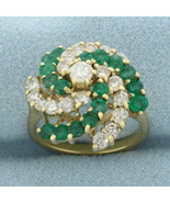 Emerald and Diamond Swirl Design Ring in 14k Yellow Gold - $2,051.48 CAD